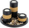 Relaxdays Set Portavelas con Bandeja y Piedras Decorativas, Ø 19,5 cm, 3 Velitas, Decoración de Mesa, Negro/Marrón