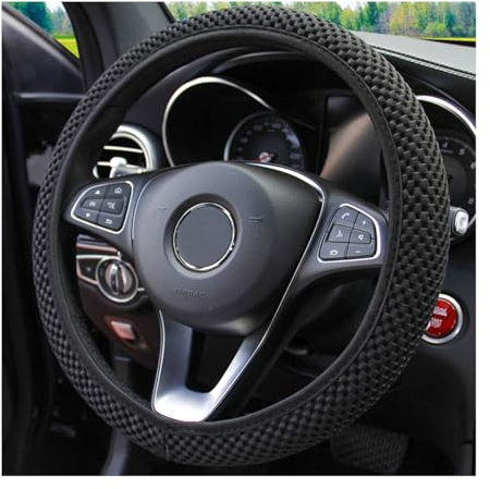 Adunsiaoto Autos Lenkradbezug Mikrofaser Leder Lenkradhülle, Elastischer Leder-Lenkradbezug 37-38 cm, Atmungsaktiver Lenkradschutz Geeignet für Auto/SUV(Schwarz)