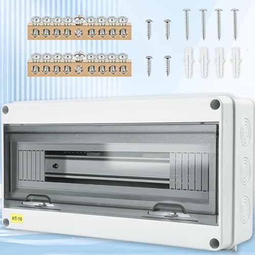 Warmfay Boîte à fusibles en saillie IP65 étanche - Petit distributeur en saillie - 1 rangée de 18 modules avec bornes en cuivre - Sous-distribution en saillie - Pour jardin, extérieur, villas,