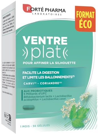 Forté Pharma - Ventre Plat | Complément alimentaire Minceur - Ballonnements - Silhouette harmonieuse | Coriandre - Ferments lactiques | 56 gélules