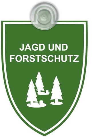 Indigos UG - Schild Jagd und Forstschutz - grün - 9x12 cm - Saugnapfschild - Aluverbund - Emblem - Innenbefestigung für Ihr Auto - UV-Beständig - Einsatzschild - Hinweisschild - Warnschild