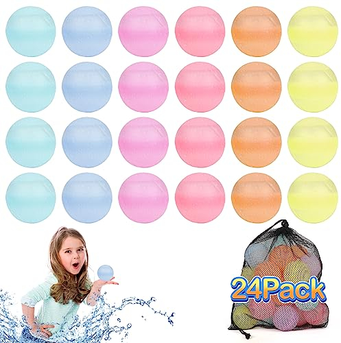 WolinTek 24 Stück Wiederverwendbare Wasserballons,Wiederbefüllbare Wasserballons,Wasserbomben Wiederverwendbar für Kinder und Erwachsene, Wasserbomben Silikon für Sommerspaß Draussen (24)