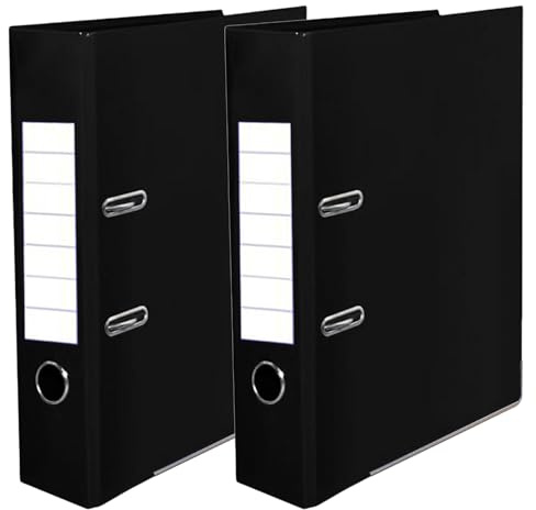TENLITE Pack of 2 - Black A4 Lever Arch Files 75mm Spine Paper Storage Archive Legal Document Folders Metal Edge & Finger Pull Metal Ring, Stationery Document Organiser for School, Office.