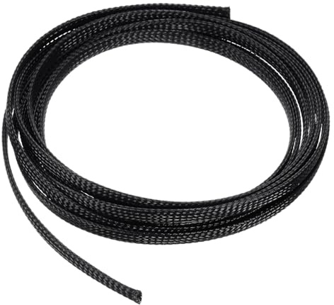 sourcing map 10 Ft - 1/4 Inch Expandable Braided Cable Sleeve, PET Cable Management Wire Sleeving Cord Protector, Wire Wrap Loom Tube for TV Computer Audio, Office Home Devices, Black