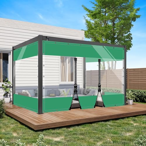 HQQMNY Transparent Plane mit ösen Abdeckplane Wasserfest 0.5mm Outdoorvorhänge mit Ösen Regenschutzplane Zeltplane aus 560g/m² PVC Kälteschutz (Grün + 2 Reißverschlüsse, H1,8mxL3m)