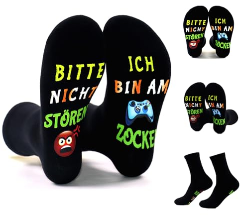 Lustige Socken mit Spruch Bitte Nicht Stören Geburtstag Socken für Jungs, Zocker Socken Herren Jungen 39-42 Gaming Baumwollsocken Haussocken (DE/NL/SE/PL, Numerisch, 39, 42, Regular, Regular, Farbe)