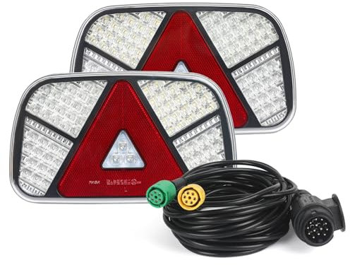Qiping 12V/24V Rückleuchten Anhänger,LED Rücklichter Beleuchtung mit 2x6 polig 5M Kabelsatz,7 Funktion Rückleuchten,für Wohnwagen/RV/LKW/Anhänger