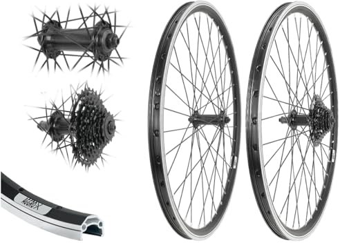 AGGRO-X 26 Zoll Laufradsatz Alu Vorderrad Hinterrad 19-559 schwarz V-Brake TX500 Felgenbremse inkl. 8 Fach Zahnkranz Kassette 24 Gang