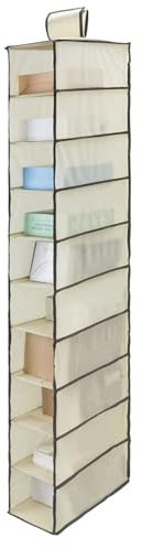 Minnhua Hängeregal Stoff mit 10 Fächer, Zusammenklappbar Hängeaufbewahrun, Kleiderschrank Organizer, Ordnungssystem Kleiderschrank für Kleiderschränke in unterschiedlichen Höhen (Beige)