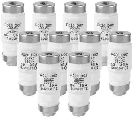 mizikuu 10 Pezzi Collegamenti di Fusibile Neozed in Ceramica, 35A Fusibile Tubolare Ceramico Inserti di Sicurezza D02 Fusibile Ritardato Link per proteggere circuiti e sicurezza elettrica