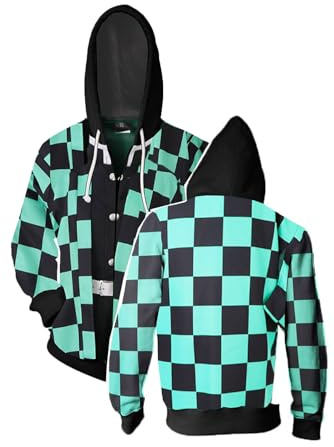 IOONCHI Herren Anime Hoodies Erwachsene Reißverschluss Jacke Cosplay Sweatshirt mit Taschen Cosplay Kostüm, Schwarz, Small