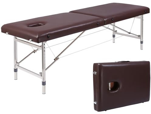 DKPLOE Massageliege Klappbar, Höhenverstellbar Stabile Konstruktion Massagebett, Leicht Zu Tragenkeine Installation Erforderlich für Den Privaten Oder Gewerblichen Gebrauch Geeignet(Braun)