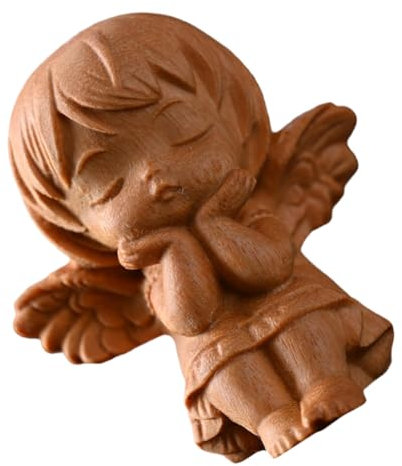 TOYANDONA Holzgeschnitzte Engel-skulptur Mit Flügeln Für Religiöse Heimdekoration Und Inneneinrichtung Miniatur-Engel-Statue Als Ornament Oder Gartendekoration