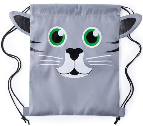 noTrash2003 Faltbarer Kinderrucksack mit Kordelzug – 210T Polyester, 3 Tier-Designs (Elefant, Frosch, Katze), Mitgebsel Kindergeburtstag, Turnbeutel, verstärkte Ecken, kompakt faltbar (Grau)
