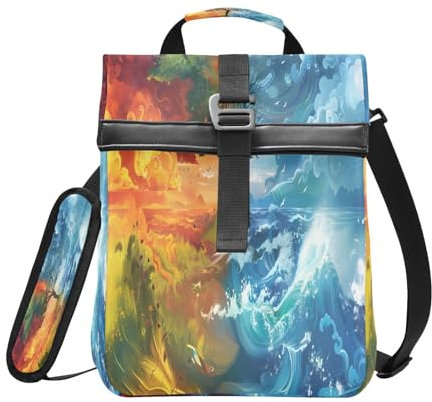 Lonchera aislada con parte superior enrollable para mujeres y hombres, cuatro estaciones, vida del arco iris, plegable, lonchera enrollable reutilizable con correa para el hombro