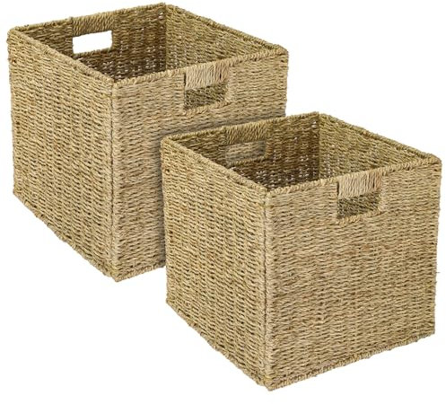 HMF Aufbewahrungskorb, Korb geflochten aus Seegras | 2er Set | passend für Kallax | 32 x 34,5 x 32 cm