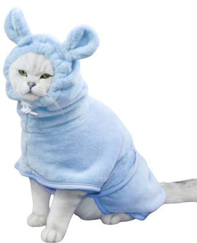 Harikaji Hunde-Bademantel, Katzen-Bademantel, Mikrofaser, schnell trocknend, saugfähig, Kapuzenbadetuch für Welpen, kleine, mittelgroße und große Hunde und Katzen (Blau, XL)