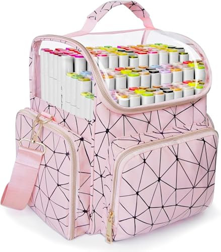 OCPO HOME Marker Organizer Fall, Großer Marker Organizer Tasche für 180 Marker, Marker Aufbewahrungstasche Slot für Aquarellstifte, Marker, Gelstifte, für Kinder Künstler, Rosa