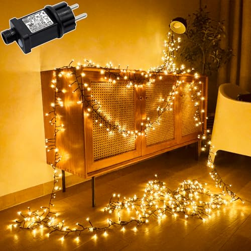 MOLVCE Lichterkette Außen Strom, 8m 400LED Cluster Lichterkette Warmweiß mit 8 Modi, Timer, Memory-Funktion, IP44 Wasserdicht Büschellichterkette Außen für Party, Garten, Weihnachtsdeko