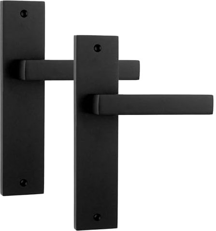 Decoranddecor Lumina Matt Black Internal Lever Door Handle Set with Rectangular Aluminium Backplate, Featuring Contemporary, Art Deco Inspired, Stylish Design for Modern Homes