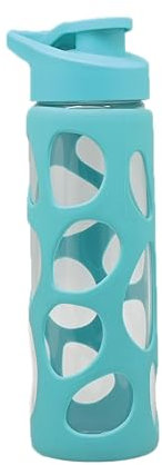 AKINDA Home - Borraccia da 500 ml in vetro borosilicato con rivestimento in silicone azzurro - borraccia vetro - borraccia azzurra - borosilicato 500ml - copertura silicone - borraccia sportiva