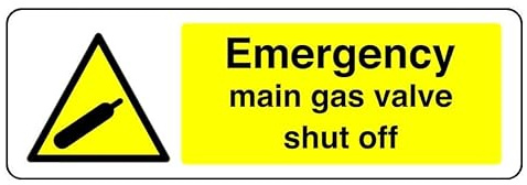 Segnale di sicurezza per valvola del gas principale di emergenza, in dibond in alluminio da 3 mm, per uso interno/esterno (600 mm x 300 mm), distanza di visualizzazione 7 m.