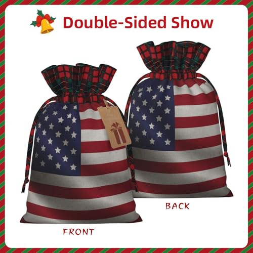 Weihnachtstüten mit Kordelzug, Süßigkeiten-Snack-Tasche, Geschenkpapier, lebendige USA-Flagge, Urlaubssäcke, Leckerlibeutel