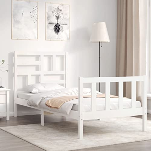YuuSsea Massivholzbett Weiß 100x200 cm aus Kiefernholz, Robustes Bettgestell mit Kopfteil, langlebige Schlafzimmermöbel für Erwachsene, kein Lattenrost, kein Bettkasten