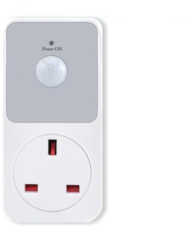 for smart PIR Motion Sensor Socket, 300W Inductive/1200W Ohmic, Adjustable Timer & Range, Indoor Auto Switch for Lights, White