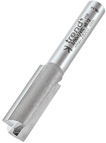 Trend Professional Straight Two Flute Router Cutter, 1/4 Inch Shank, 9.5mm Cut Diameter, Tungsten Carbide Tipped, 3/50X1/4TC
