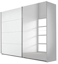Rauch Möbel Quadra Schrank Schwebetürenschrank 2-türig, Weiß/Spiegel, inkl. Zubehörpaket Basic 3 Einlegeböden 3 Kleiderstangen, BxHxT 271x210x62 cm