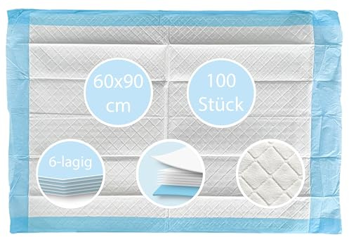 TIGA-MED Krankenunterlagen 60x90 cm, 6-lagig, 100 Stück | Saugstarke Einweg-Inkontinenzunterlagen mit Auslaufschutz, vielseitig einsetzbar für Pflege, Baby & Haustier