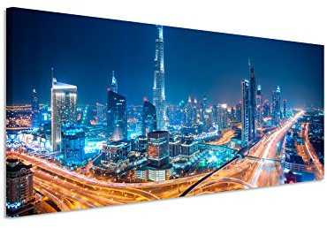 Paul Sinus Art Panoramabild 150x50cm Urbane Fotografie – Downtown Skyline, Dubai, UAE auf Leinwand exklusives Wandbild moderne Fotografie für ihre Wand in vielen Größen