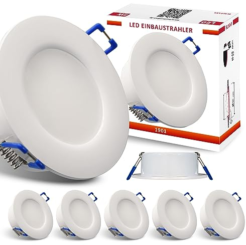max K O M F O R T 6x IP44 LED Bad Einbaustrahler 230V sehr flach 5,5W RUND Einbauspot Einbauleuchte Einbaulampe Deckenlampe Deckenstrahler Dusche