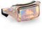 Sac banane holographique pour homme et femme, résistant à l'eau avec ceintures réglables multi-poches, joli sac banane pour voyage, marche, course à pied, randonnée, cyclisme, holographique (or rose)