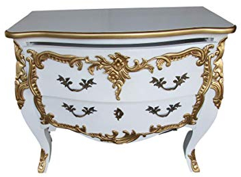 Antik Louises Barock Rokoko Stilmöbel Kommode Sideboard Maß:93x78cm Kommodenschrank Sideboardschrank weiß mit Gold Nr. 29