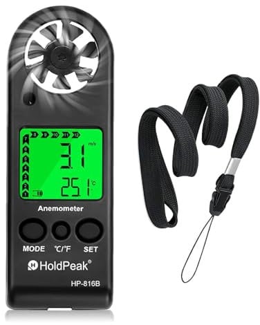 HOLDPEAK HP-816B Anemometer Handheld Wind Speed Meter Gauge Air Flow Velocity Measurement with Wind Chill Indication and Backlight for Windsurfing Kite Flying Shooting