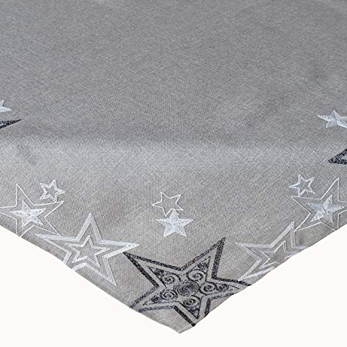 Raebel OHG Mitteldecke Stickerei Sterne Schneesterne Mitteldecke Weihnachten Deko Weihnachtstischdecke (grau-Silber, 85 x 85 cm)
