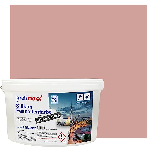 Preismaxx Silikonharz Fassadenfarbe, Antikrot Rot 10L hochwertige, matte, wasserabweisende Aussen-Dispersion, sehr guter Regenschutz - Abperleffekt