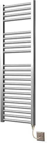 Extra High Heat Output Chrome Electric Flat Towel Rail 400 x 1200mm Bathroom Radiator Heater Up to 26% More Heat Output