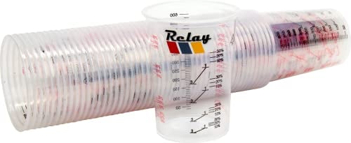 50 x Clear Plastic Paint Mixing & Measuring Cups Pack Volume 600 ML 4:1/3:1/2:1/10% 20% 30% Graduation Car Paint Solvent Thinner Oil Resistant Bodyshop Supplies