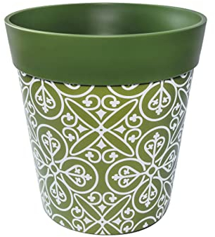 Hum Flowerpots, 22cm, Various Patterns Colours and Sizes, Indoor/Outdoor Plastic Plant Pot, Green Maroc