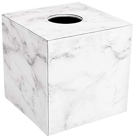 Omenluck Kosmetiktuchspender aus Leder, quadratisch, Weiß, 1 Stück