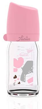 FARLIN Anti-Colic Glass Baby Bottle, 5 oz - with Silicone Pacifier for 1 Month+ Babies - Thermal Resistant, BPA Free and Dishwasher Safe, Roll-Proof Oval Design (5oz,160ml/cc, Fly)