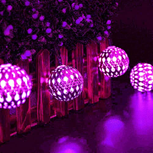 HULX Guirlandes Solaires, 3m 10LED Guirlande Lumineuse Marocaine Lumières de Boule de Métal Solaire avec 8 Modes Imperméables (Rose)