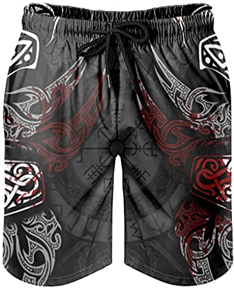 Herren Beachshorts Badehose Wikinger Thors Hammer Swim Trunks Modern Muster Print mit Netzfutter Surf Beachshorts Beachshorts Einstellbare Kordelzug Taschen White L