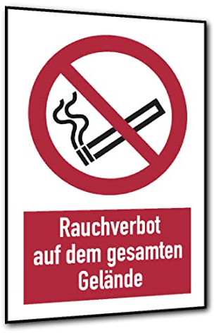 Dreifke® Verbotsschild, Kombischild, Rauchverbot auf dem gesamten Gelände, 300 x 200ISO 7010 Aluverbund 200x300mm