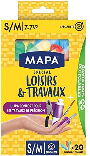 MAPA - Spécial Loisirs & Travaux - Gants Fins en Vinyle Poudrés - Recyclables avec TerraCycle® - Confort et Dextérité - Boîte de 20 gants - Taille S/M