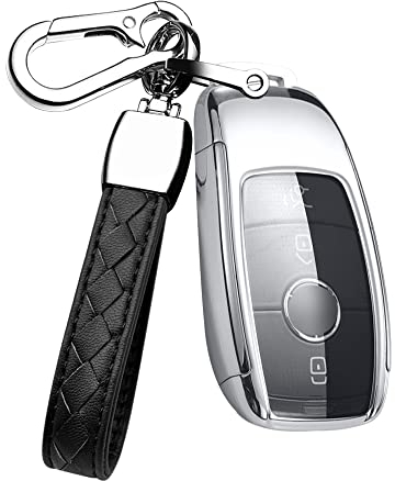 HIBEYO Smart Autoschlüssel Hülle Passt für Mercedes Schlüsselbox Silikon Schlüsselschutz für Benz A B C E S Klasse CLA GLA GLE GLC GLK AMG Fernbedienung Schlüsseletui Schlüsselanhänger-Silber