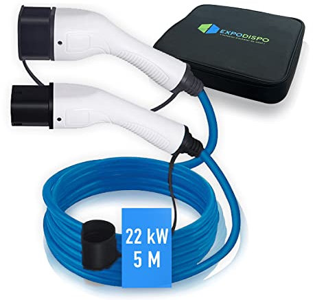 EXPO DISPO Câble de Recharge pour Voiture électrique - Tri phasé - Type 2-5M - 32A - 22KW - IP55 avec House de Transport
